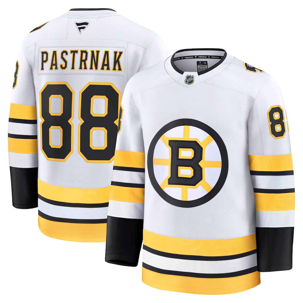 Boston Bruins David Pastrnak Jersey - NHL Fanatics Away Premium Player – White (USA Sourced) product image 1, provided for