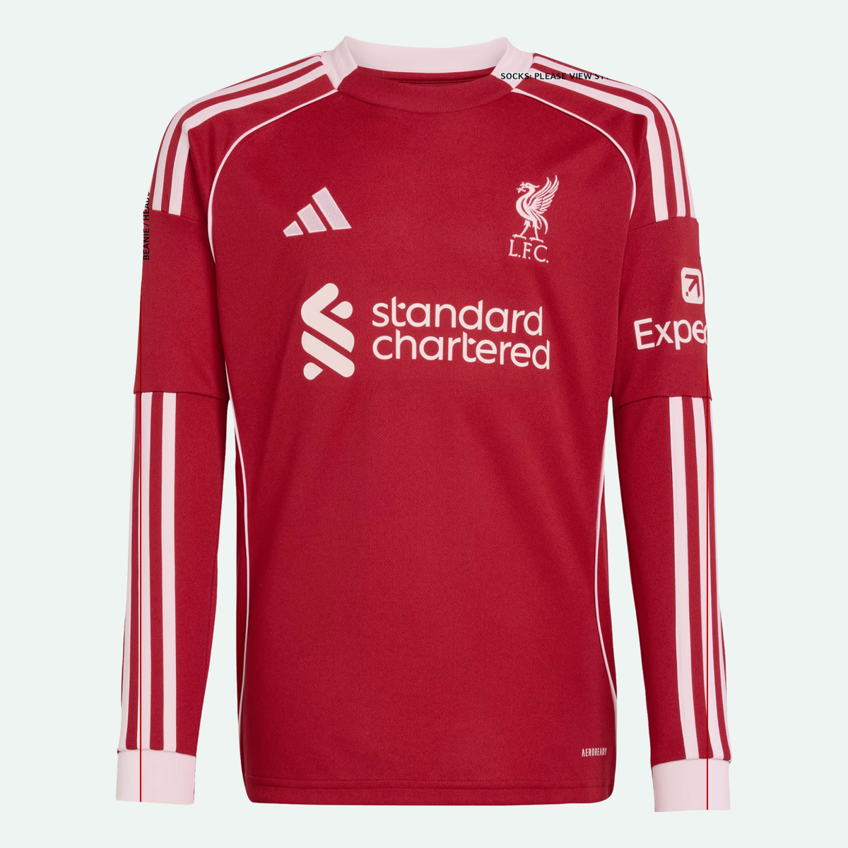 Liverpool FC 25/26 Long Sleeve Home Kids Jersey product image 1, provided for visual reference and product detail review
