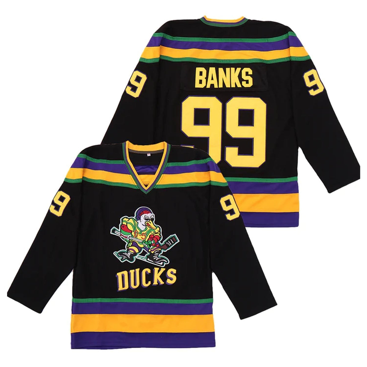 Adam Banks #99 Mighty Ducks Jersey product image 1, provided for visual reference and product detail review