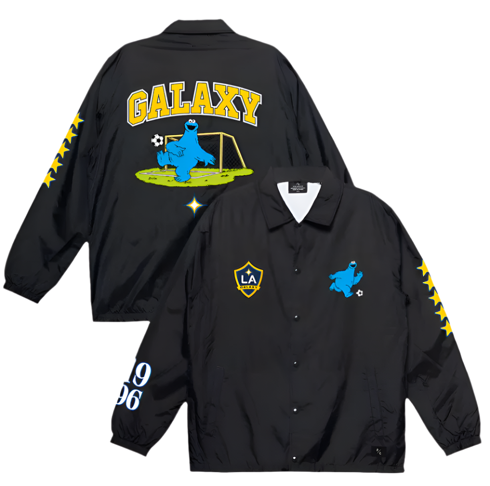 LA GALAXY x Sesame Street Youth Peace Collective Coach Jacket - Black product image 1, provided for visual reference and