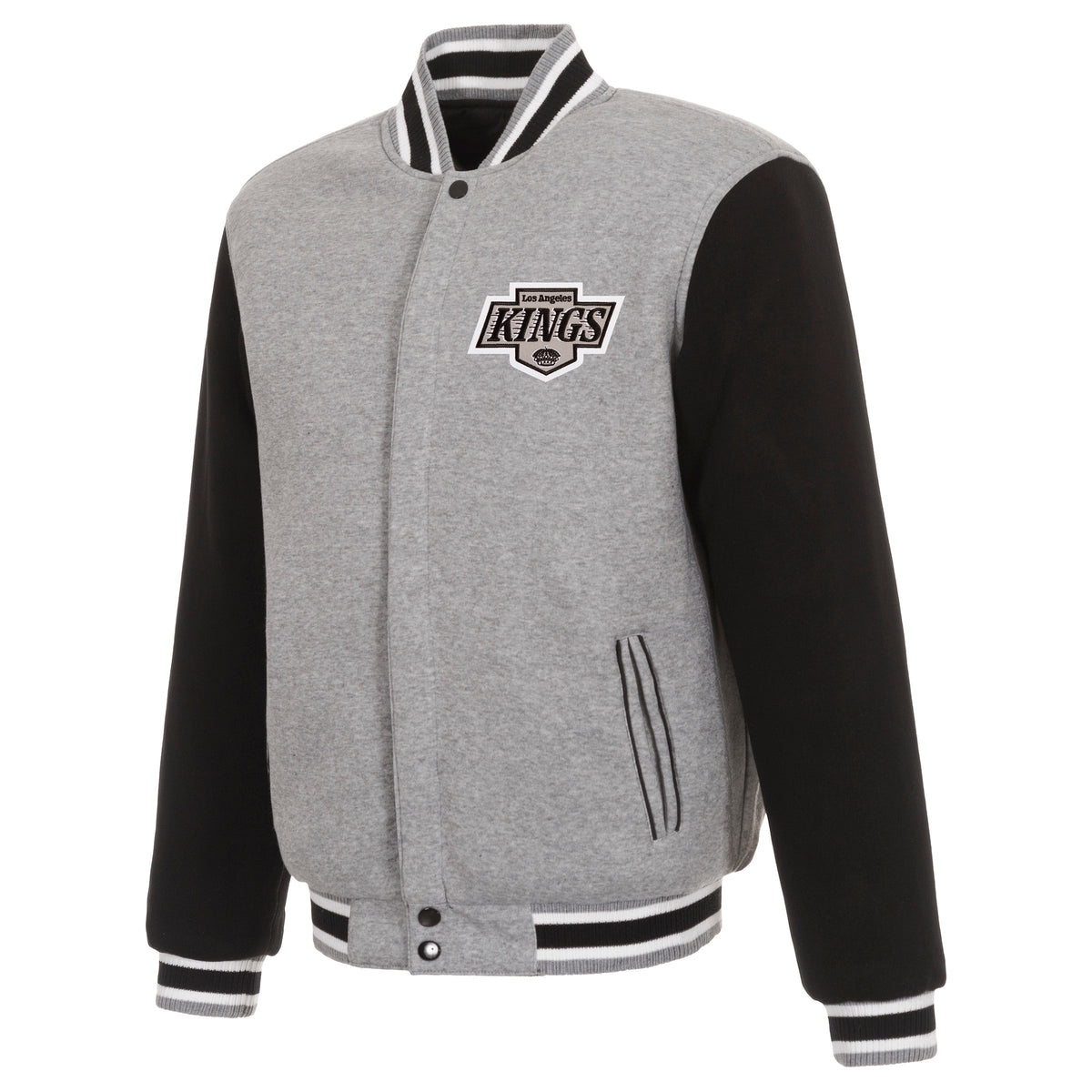 Kings JH Design Front Logo Two-Tone Fleece Grey/Black Sleeve Reversible Jacket product image 1, provided for visual