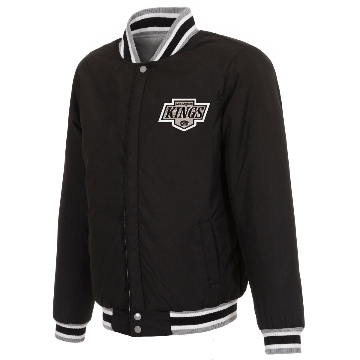 Kings JH Design Front Logo Two-Tone Fleece Grey/Black Sleeve Reversible Jacket product image 5, provided for visual
