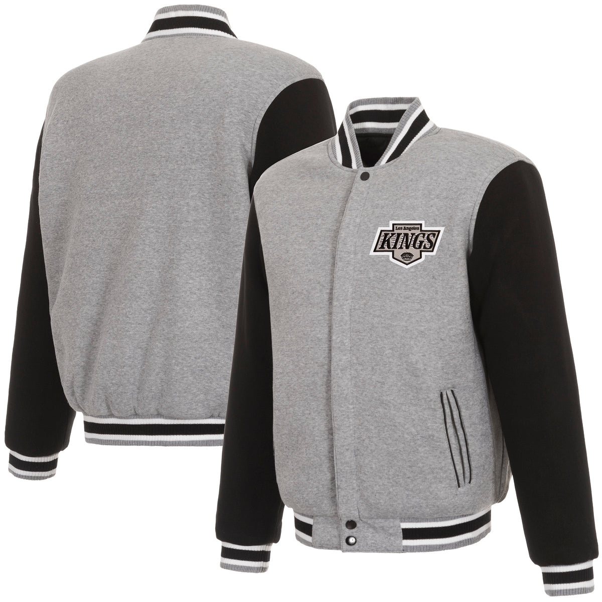 Kings JH Design Front Logo Two-Tone Fleece Grey/Black Sleeve Reversible Jacket product image 3, provided for visual