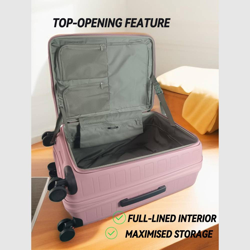TRAVEL TIME TT-8037 20" Front Opening Hard Case Spinner Luggage - Expandable, Anti-theft Zipper, TSA Lock - Pink