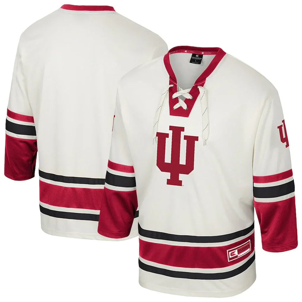 Indiana Hoosiers Colosseum Puck Proud Fashion Hockey Jersey - Cream product image 1, provided for visual reference and