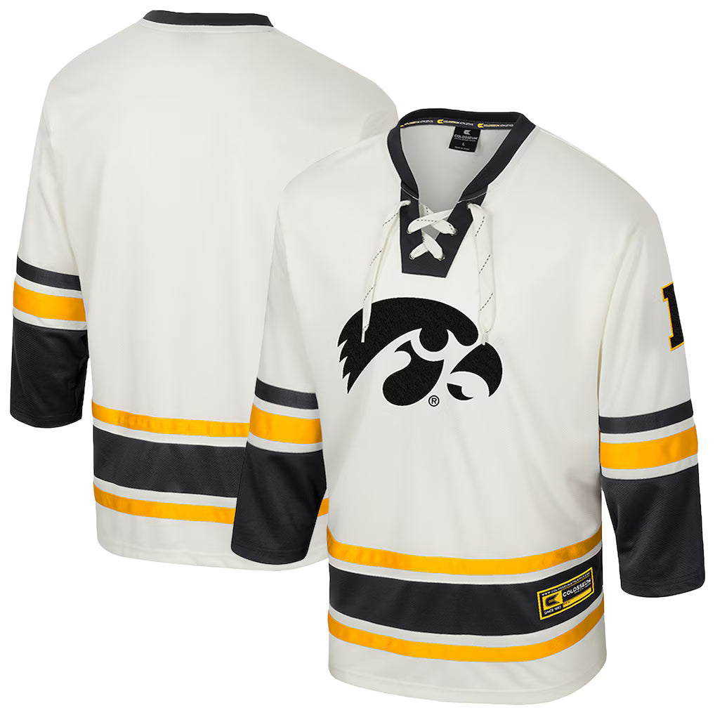 Iowa Hawkeyes Colosseum Puck Proud Fashion Hockey Jersey - Cream product image 1, provided for visual reference and product