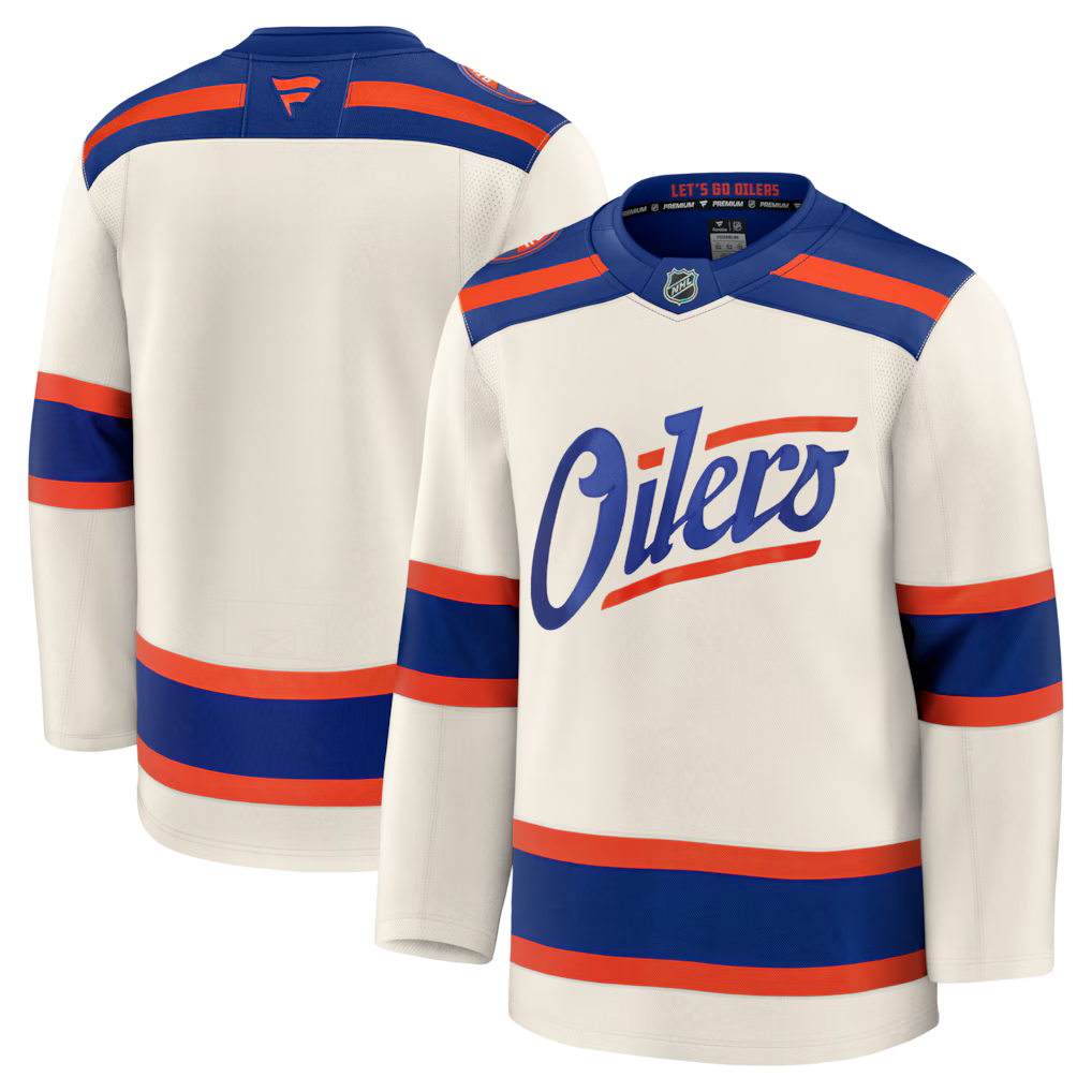 Edmonton Oilers NHL Fanatics Alternate Premium Jersey – Light Beige (USA Stock) product image 1, provided for visual