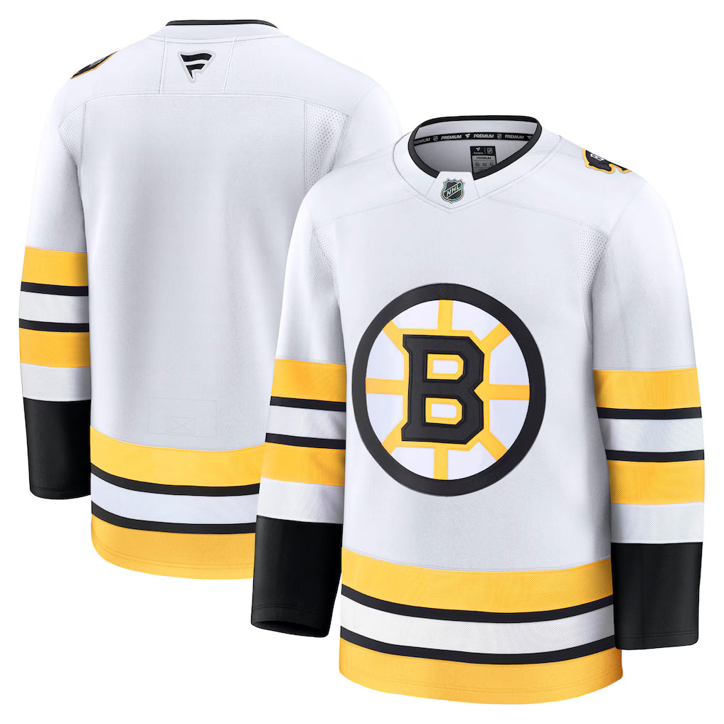 Boston Bruins Jersey - NHL Fanatics Away Premium - White (USA Sourced) product image 1, provided for visual reference and