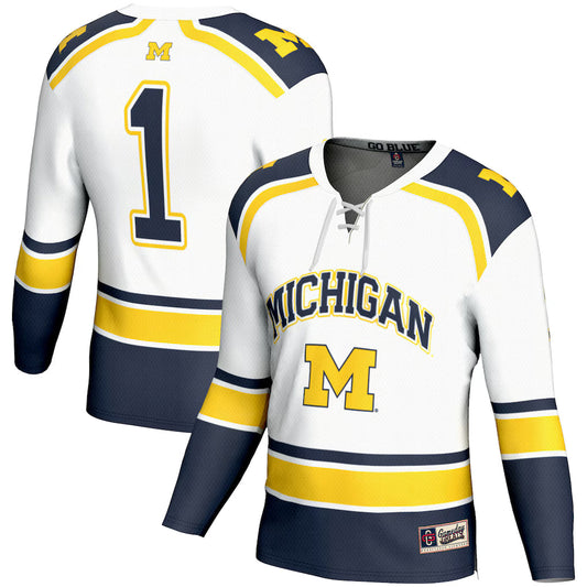 #1 Michigan Wolverines GameDay Greats Hockey Jersey - White product image 1, provided for visual reference and product