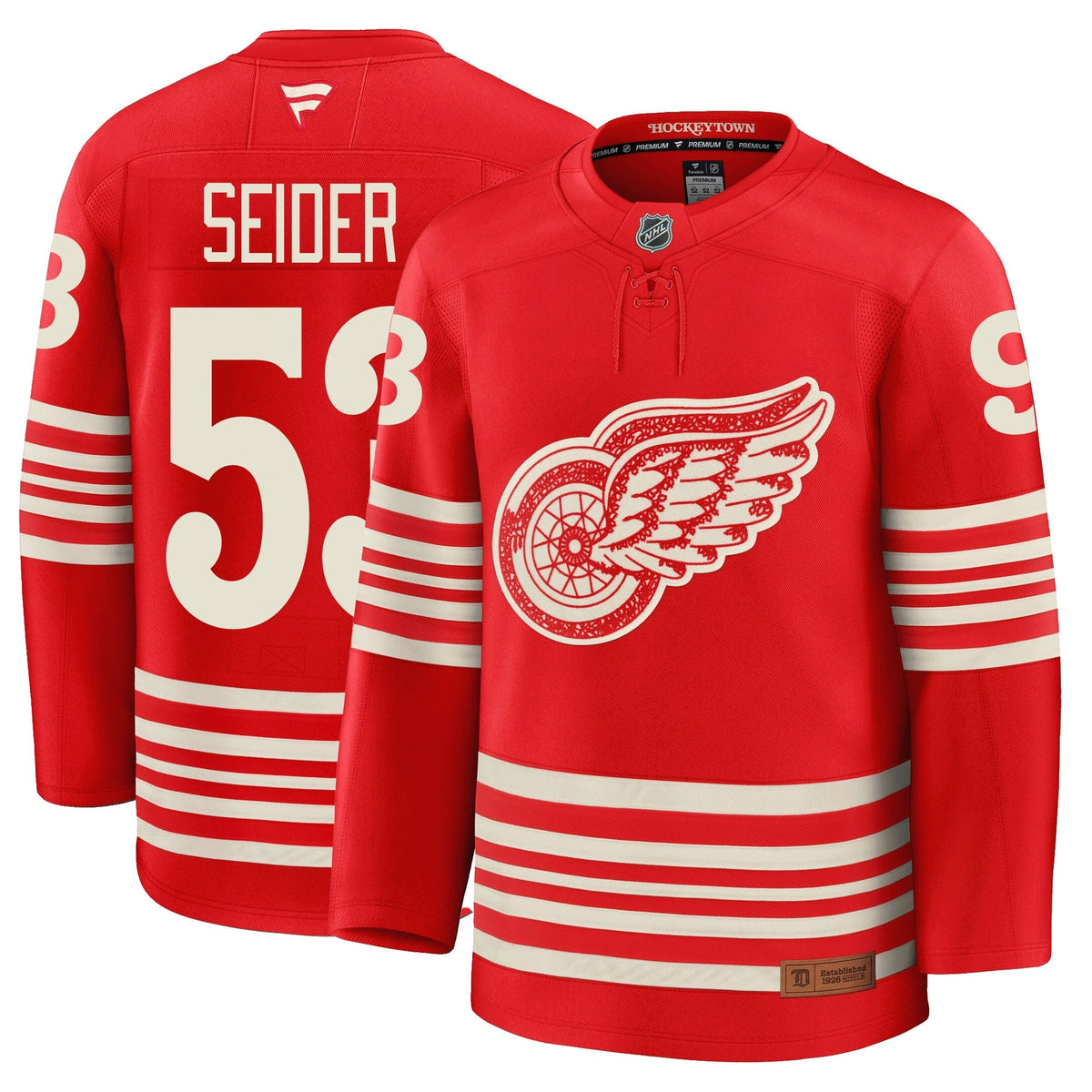 Moritz Seider Detroit Red Wings Fanatics Centennial Premium Jersey product image 3, provided for visual reference and