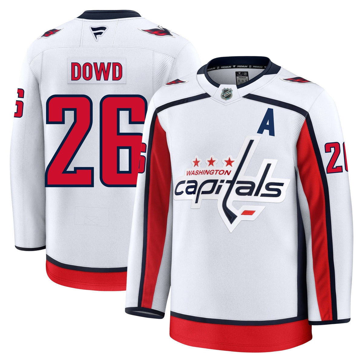 Nic Dowd Washington Capitals Fanatics Premium Away Jersey product image 3, provided for visual reference and product detail
