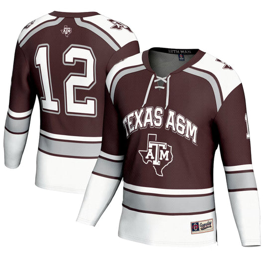 #12 Texas A&M Aggies GameDay Greats Hockey Fashion Jersey – Maroon product image 1, provided for visual reference and